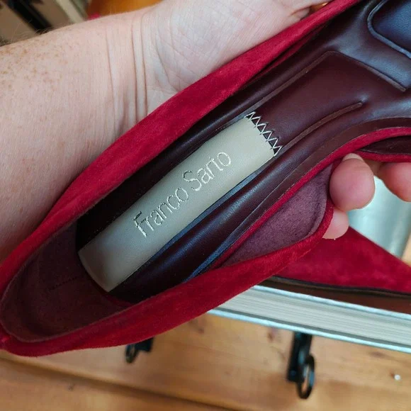 Franco Sarto Tana Red Suede Leather Pointed Toe Heel Pump Half D'Orsay Size 6 M - Picture 9 of 10